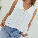 Whimsy Ruffle Trim Top - White