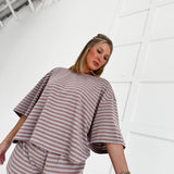 Drew Striped Set - Mauve/Grey
