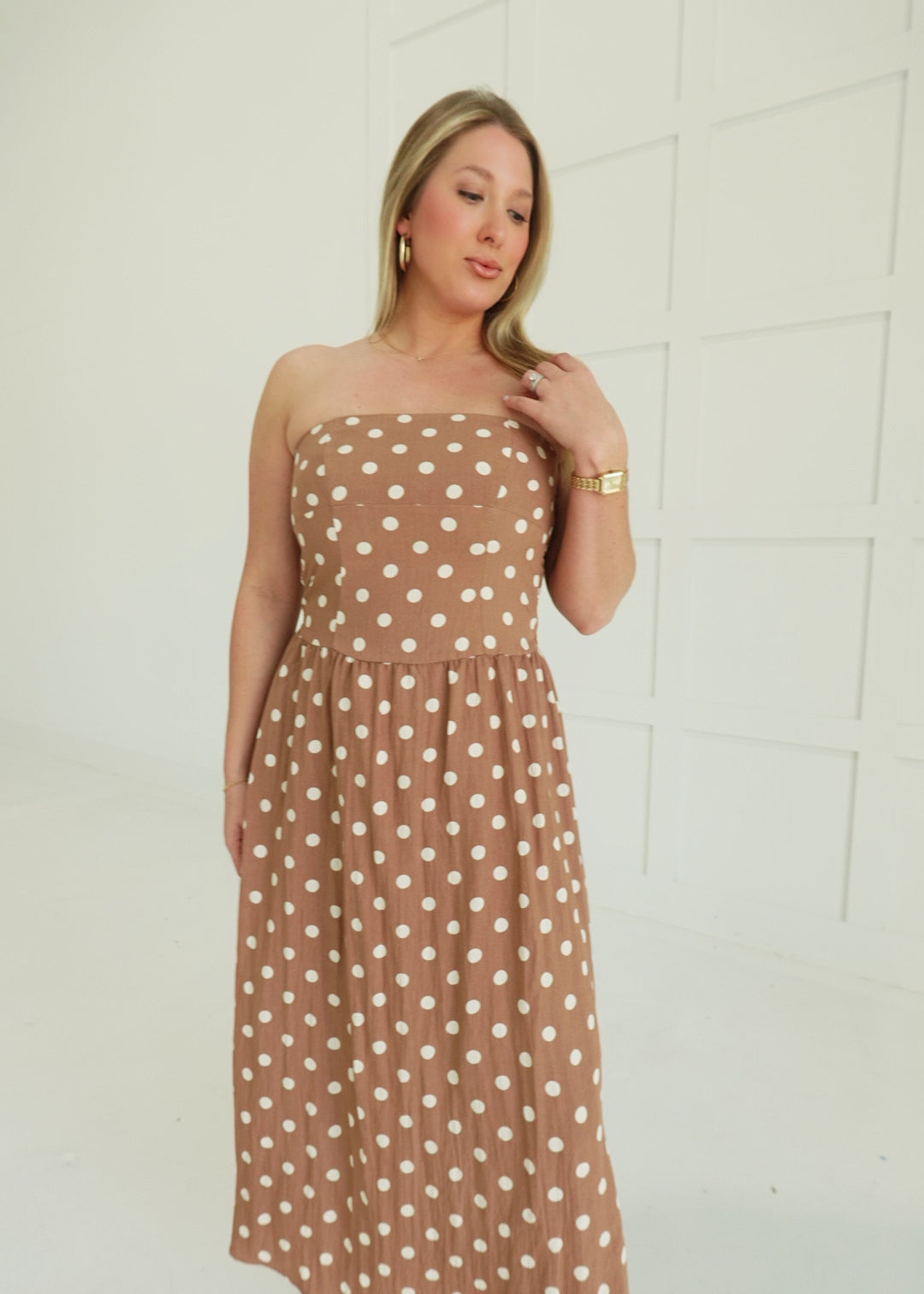 Dotty At Sea Midi Dress - Brown
