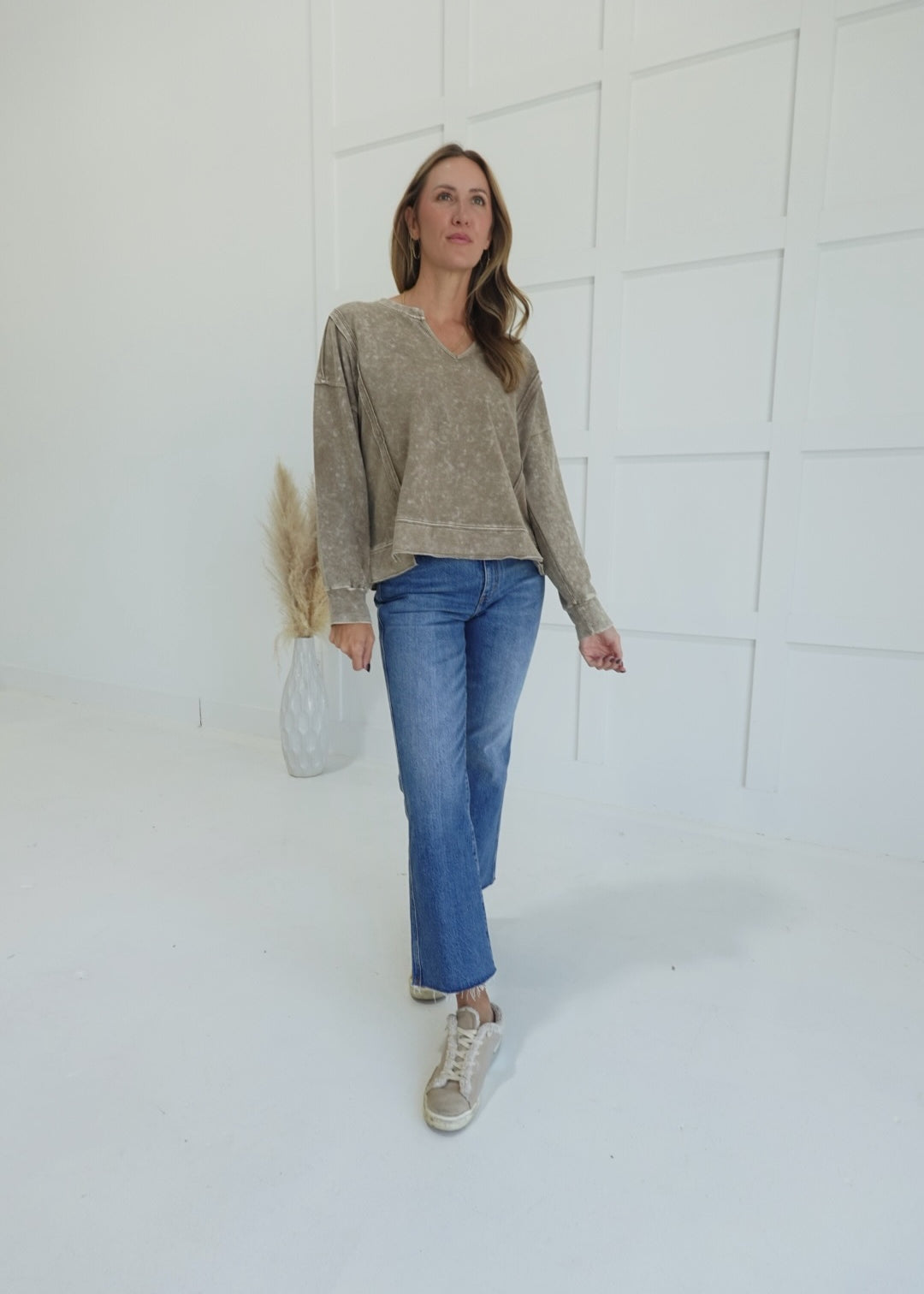 Micah Exposed Seam Top - Tan