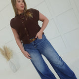 Dawn Sleeveless Cardigan Top - Brown