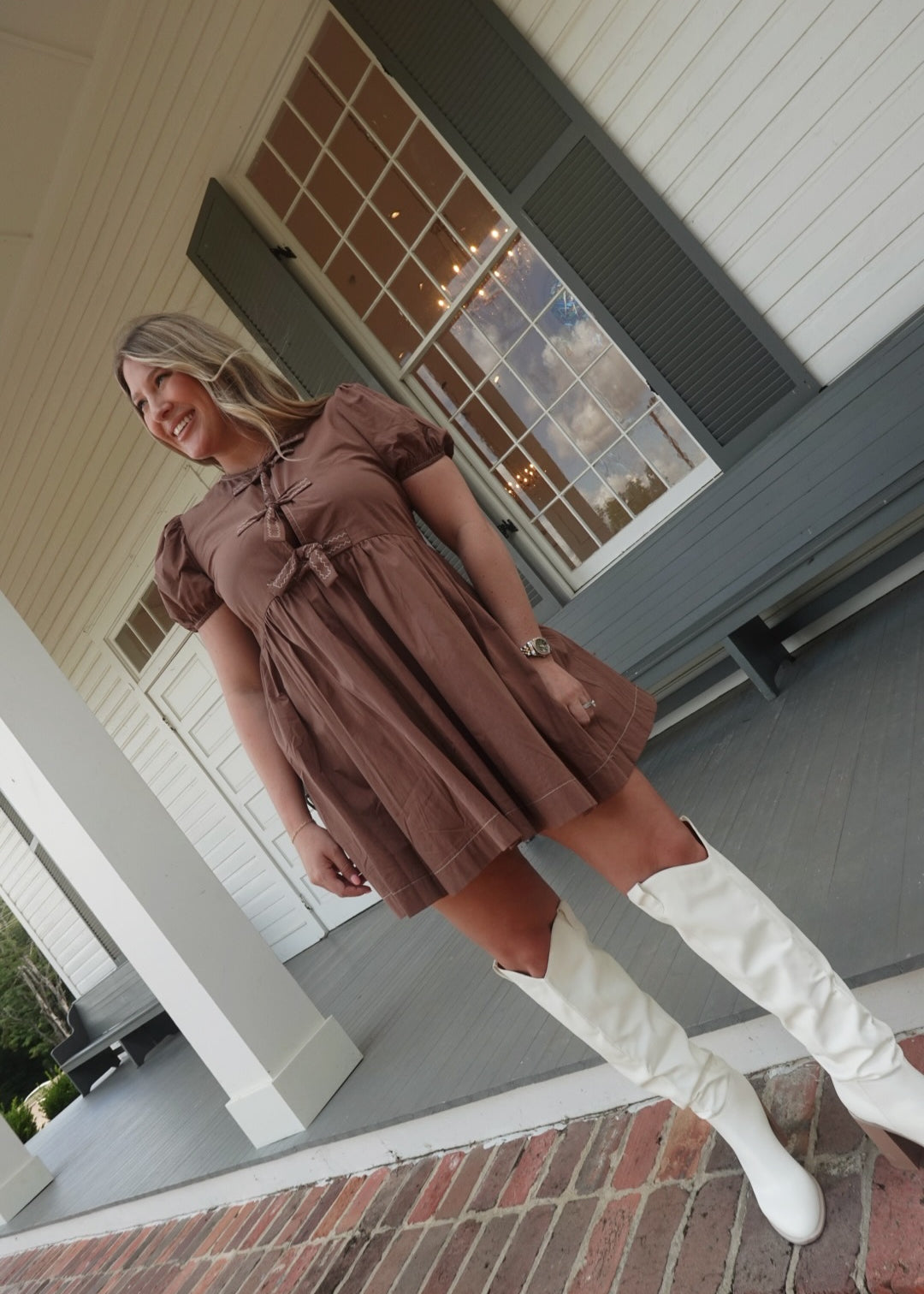 Dalton Babydoll Dress - Brown