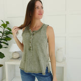 Hip Henley Knit Top - Olive