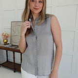 Corporate Chic Sleeveless Blouse - Dusty Blue