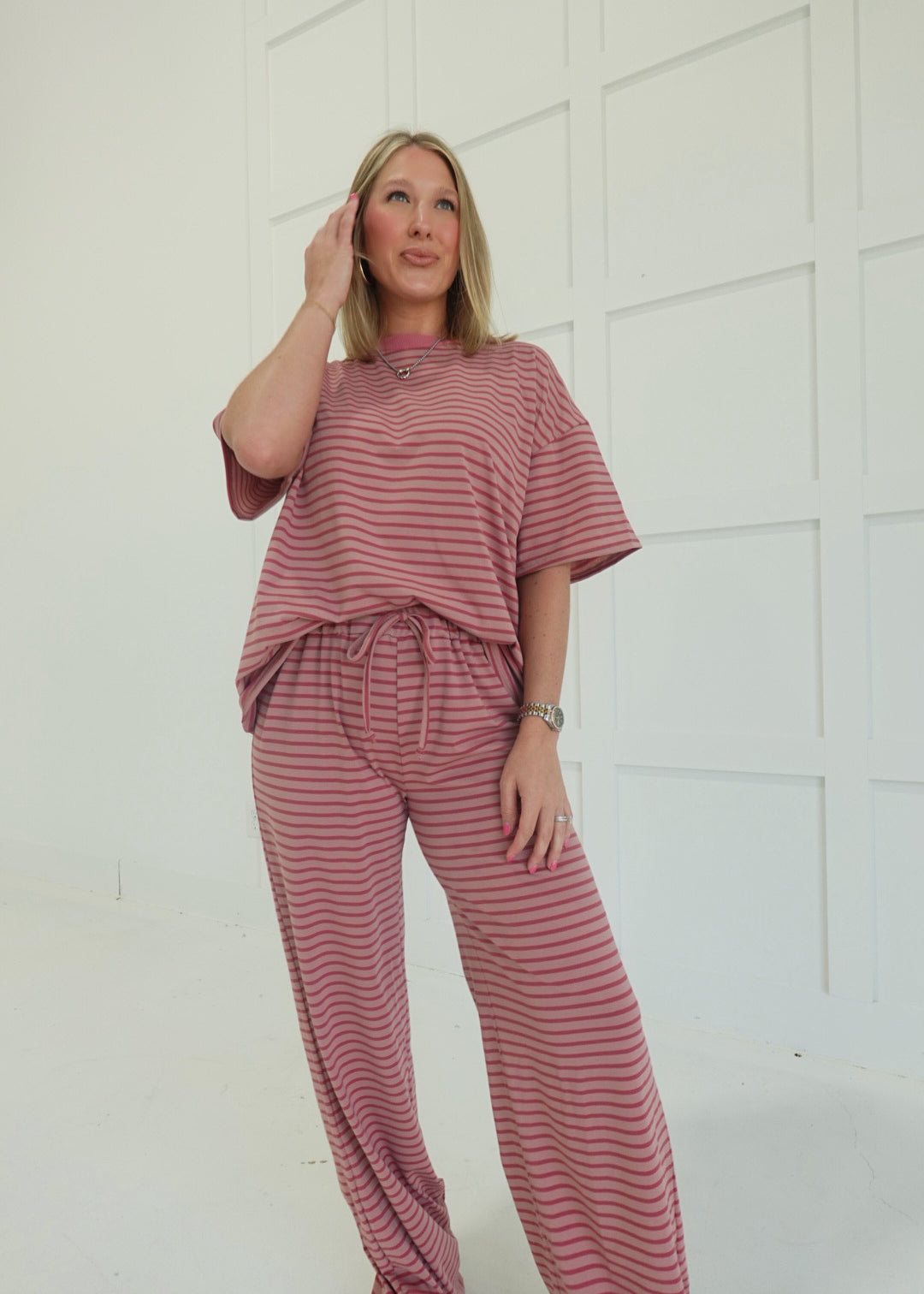 Keaton Striped Set - Mauve