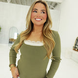 Aiden Lace Trim Sweater - Olive