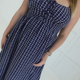 Falling For Plaid Midi Dress - Navy