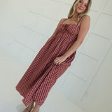 Falling For Plaid Midi Dress - Brick