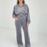 Jasmine Velour Tracksuit - Taro Grey