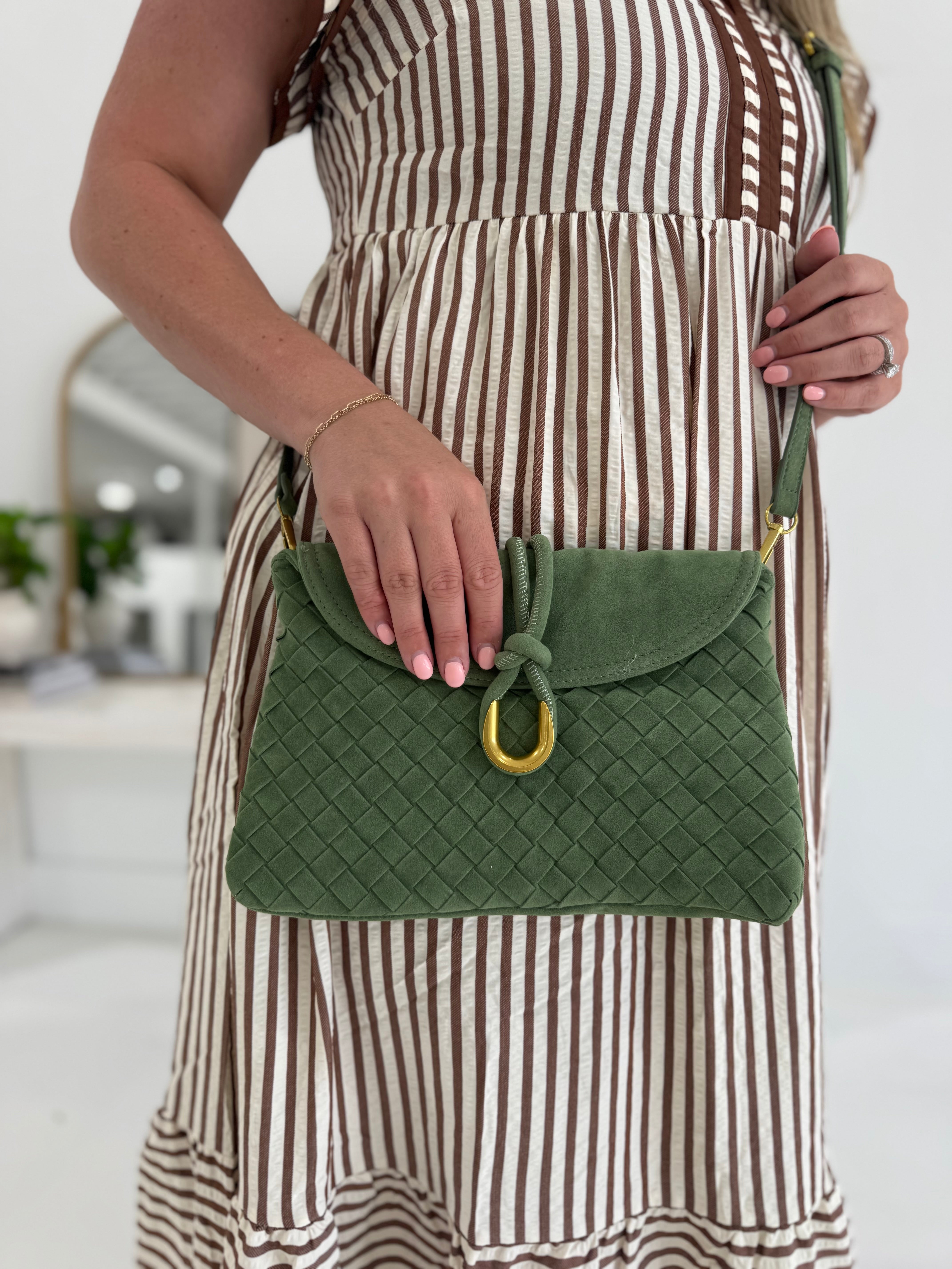 Woven Suede Crossbody Bag - Royal Green