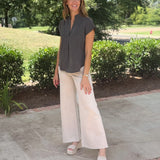 Chasity Split Neck Top - Charcoal