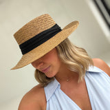 Straw Fedora - Khaki/Black