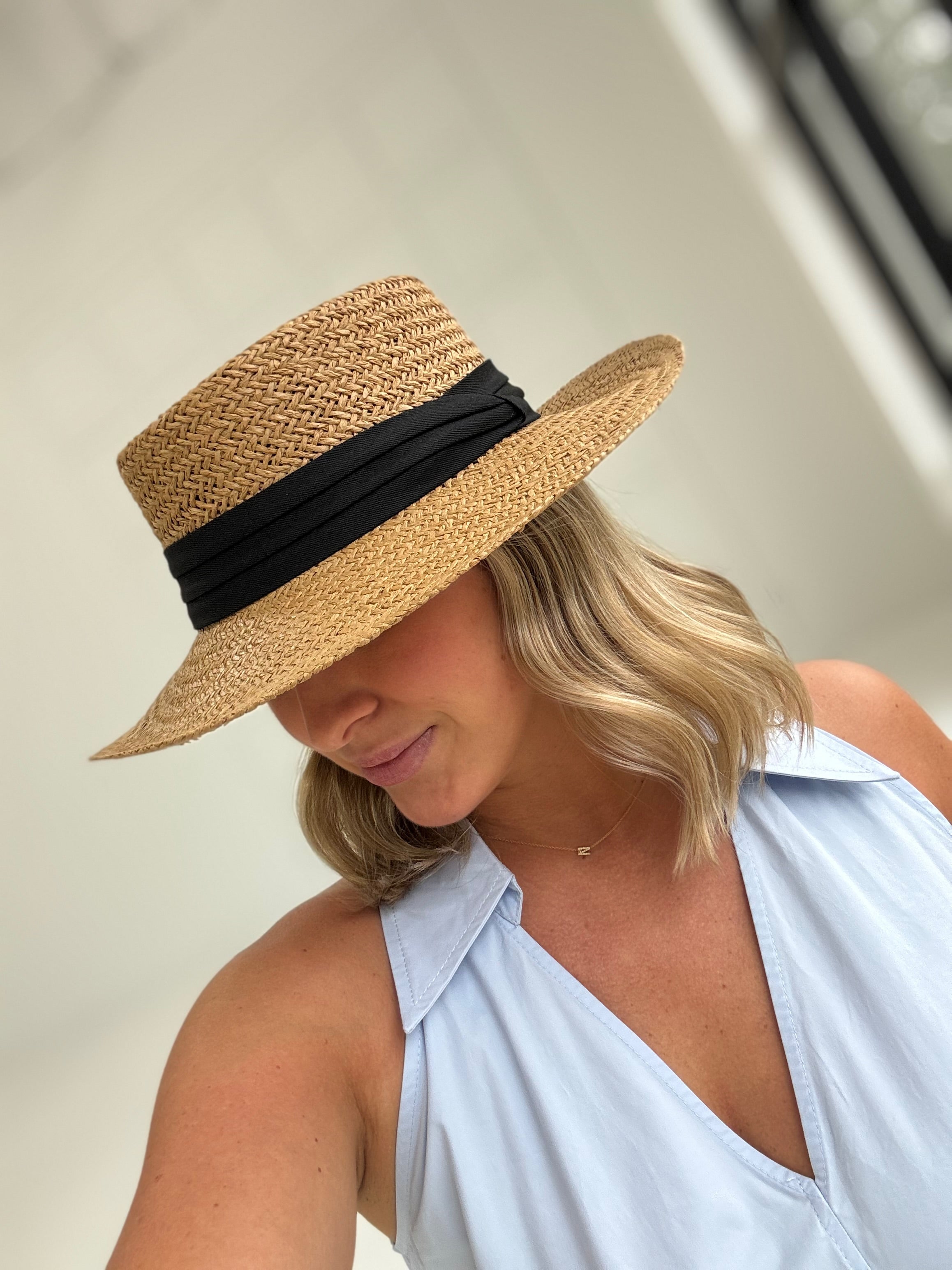 Straw Fedora - Khaki/Black