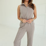 Take the Leap Jumpsuit - Taupe