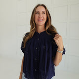 Whimsical Eyelet Blouse - Navy