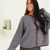 Lanie Striped Cardi - Dark Brown