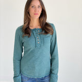 Roughing It Waffle Knit Top - Forest *CM