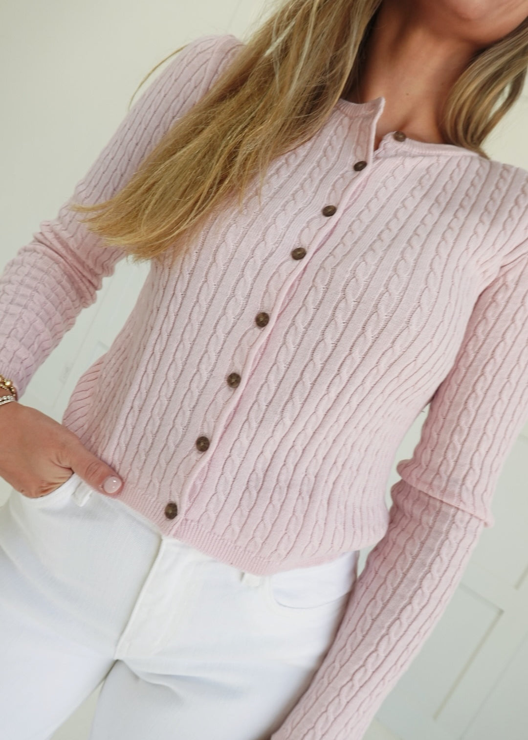 Harley Cable Knit Cardigan - Pink