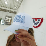 Striped Brim Trucker, USA Patch - Blue