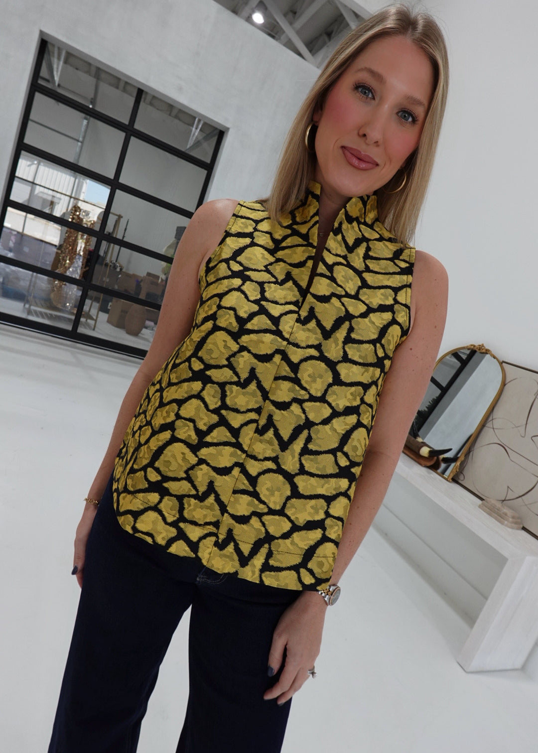 Cordelia Jacquard Top - Mustard