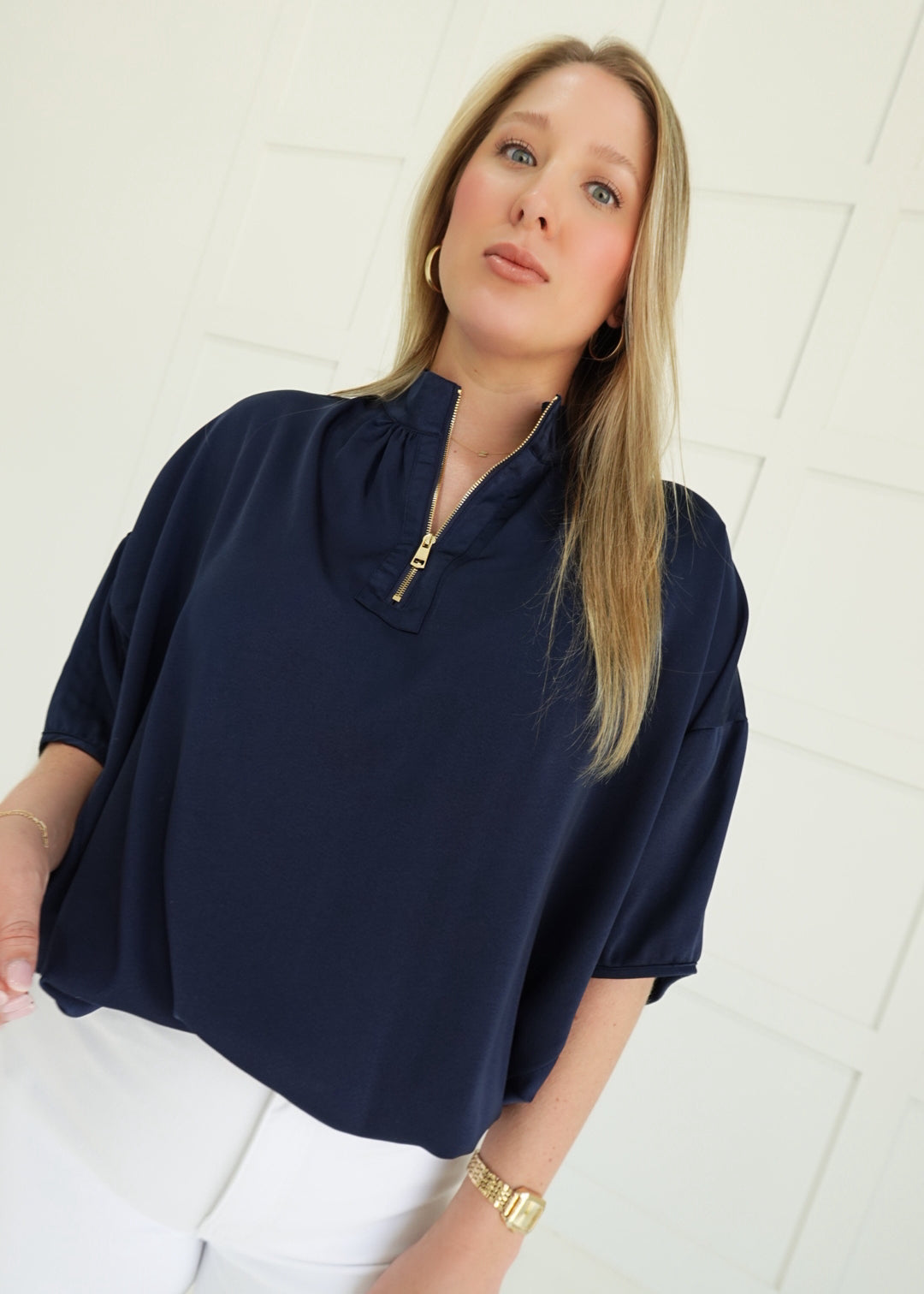 Playful Elegance Blouse - Navy