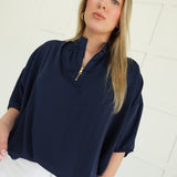 Playful Elegance Blouse - Navy