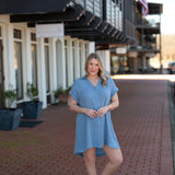 Subtle Smocking Mini Dress - Blue