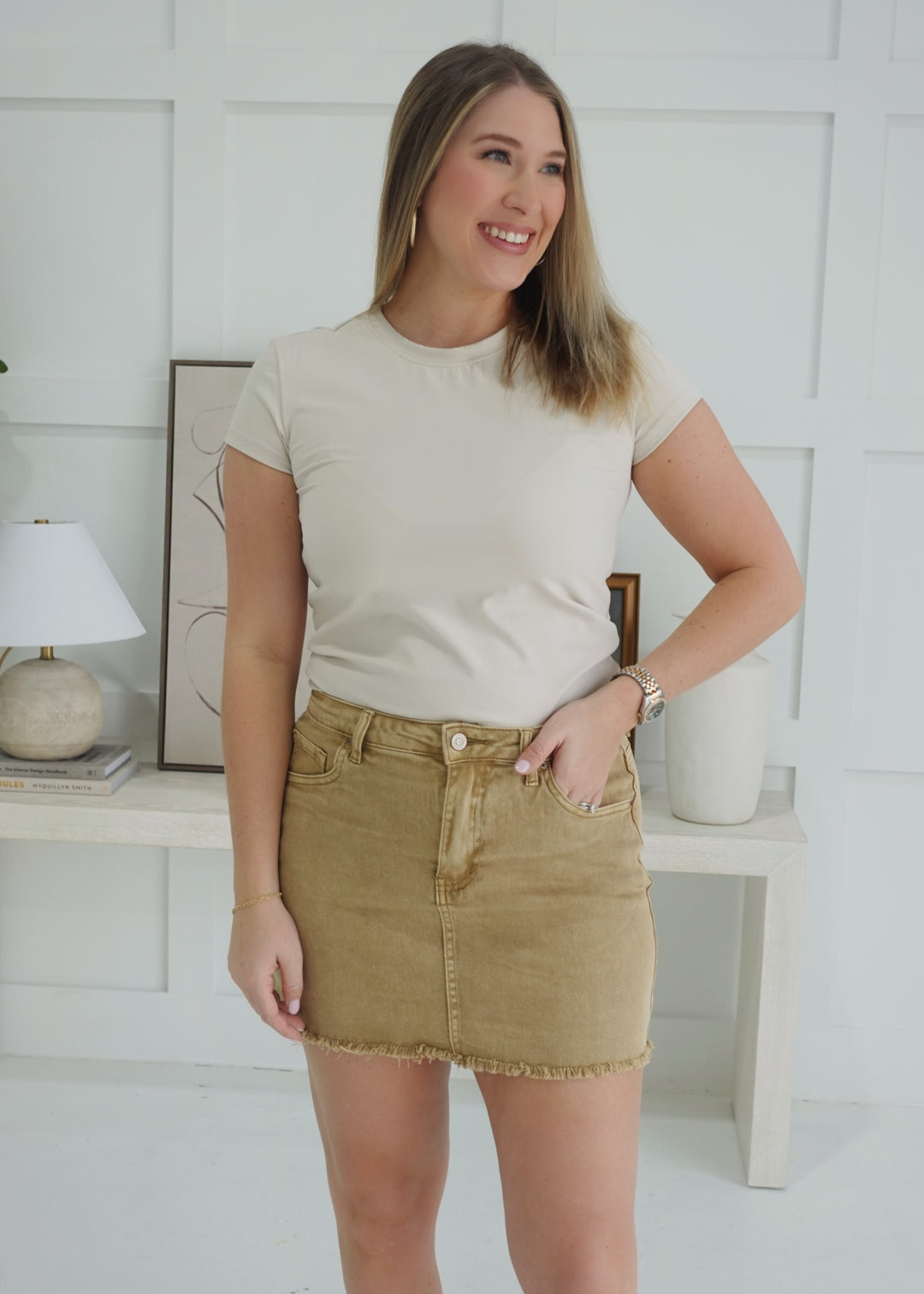 Cruising It Mini Skirt - Lt Camel