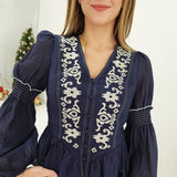 Ember Embroidered Top - Navy