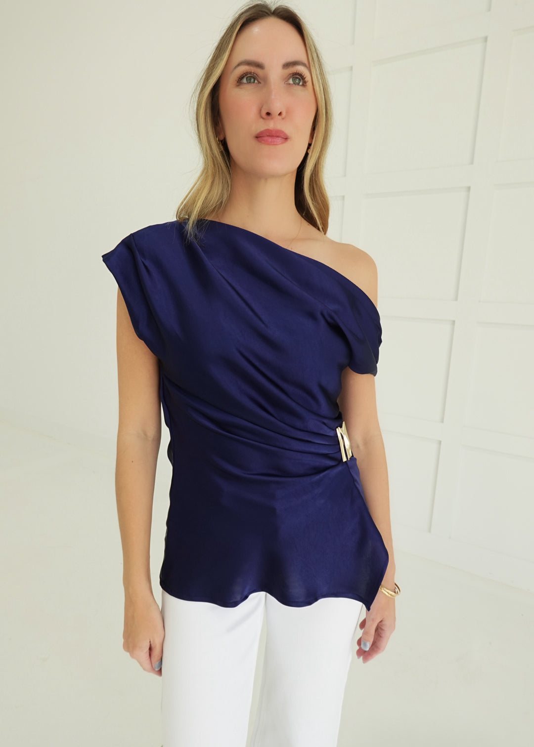Celeste Satin Top - Navy