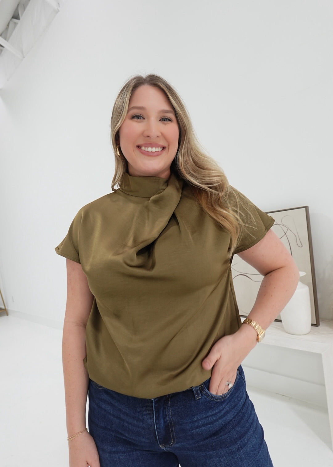Choosey Mock Neck Top - Olive