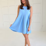 Ellis Pleated Mini Dress - Sky