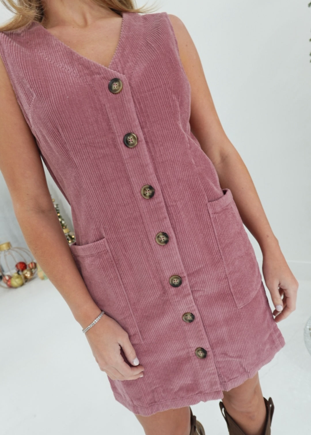 Collier Corduroy Dress - Rose