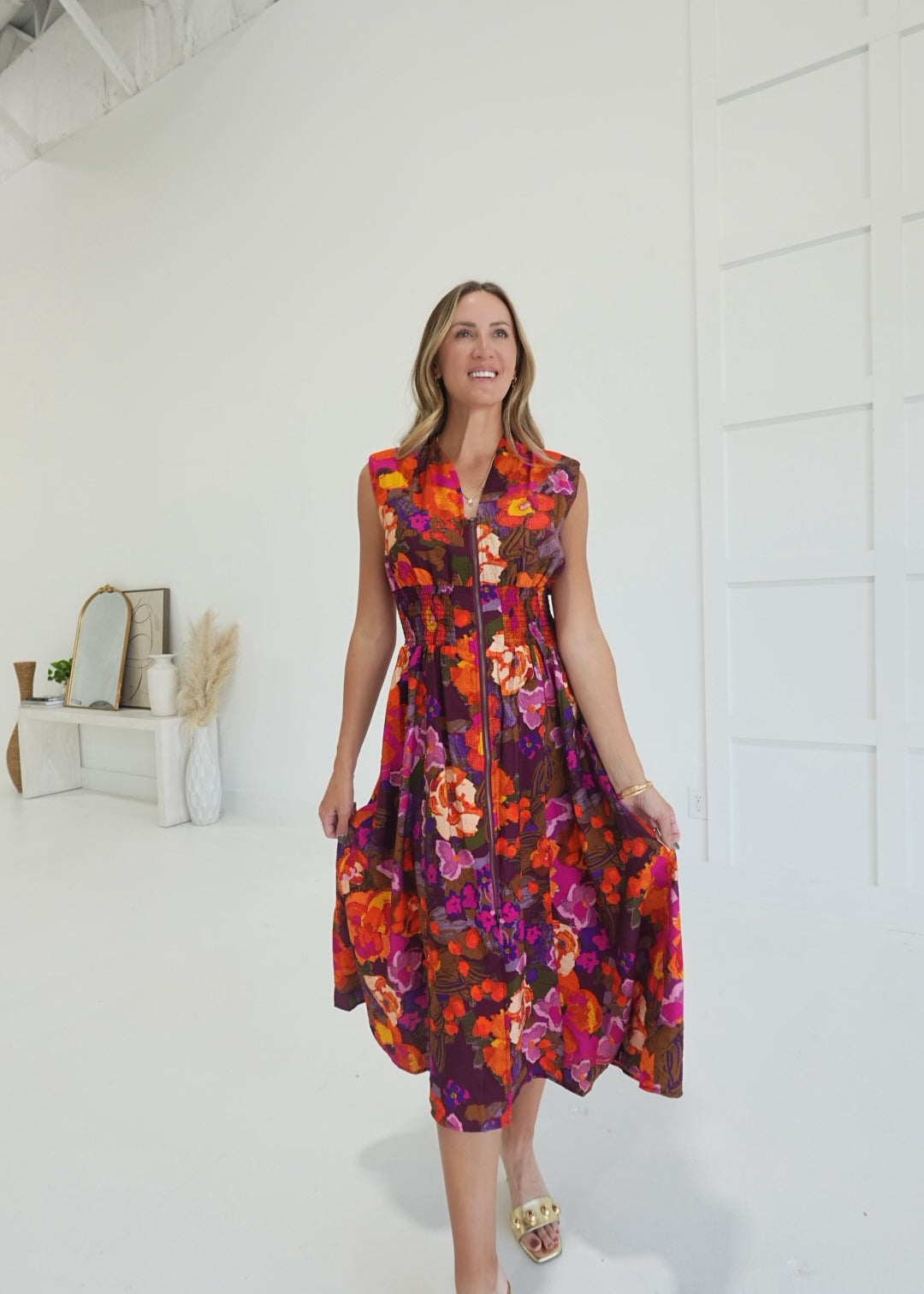 Vibrant Moire Midi Dress