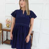 Marina Pleated Dress - Navy