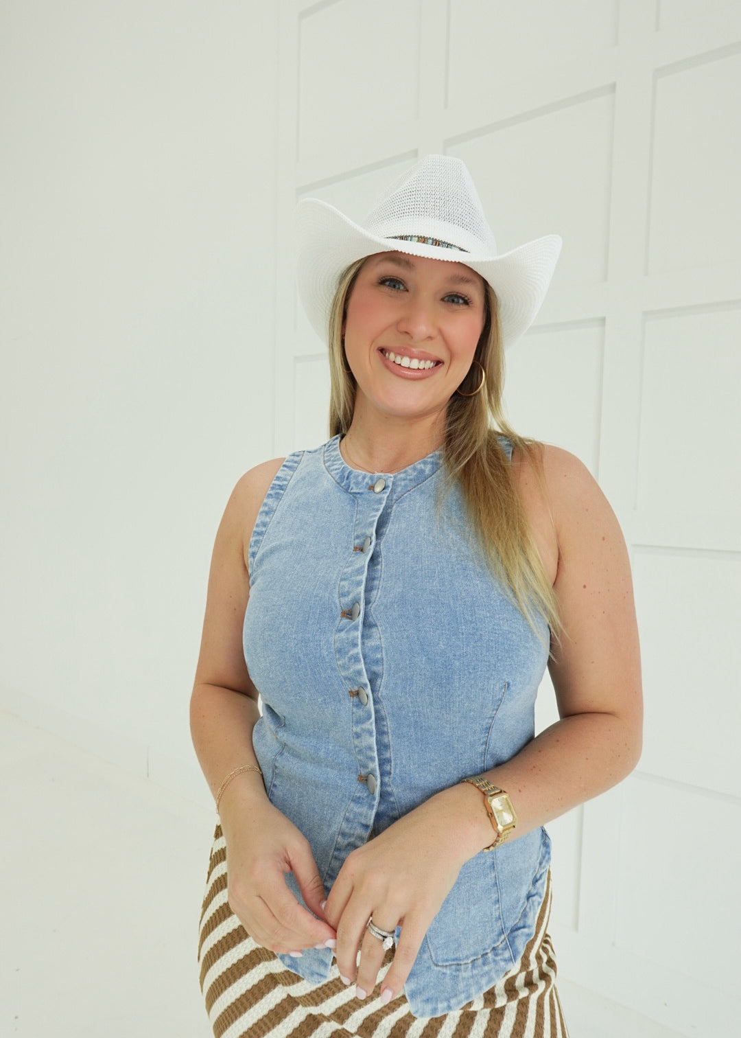 Knitted Cowgirl Hat - White