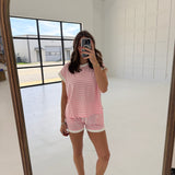 Breezy Striped Set - Dk Pink