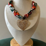 Christmas Scarf Necklace - Gold Heart
