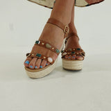 Bejeweled Espadrille Wedge - Tan