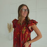 Janelle Flutter Top - Brick