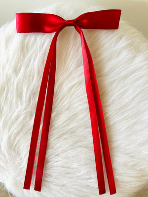 Long Bow Hair Clip - Red
