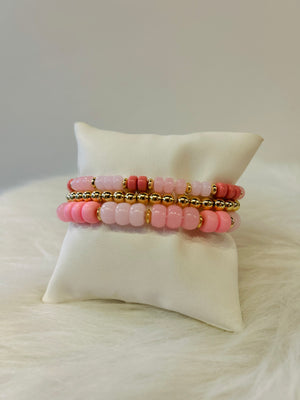 Bead Ball Stretch Bracelets - Lt Pink