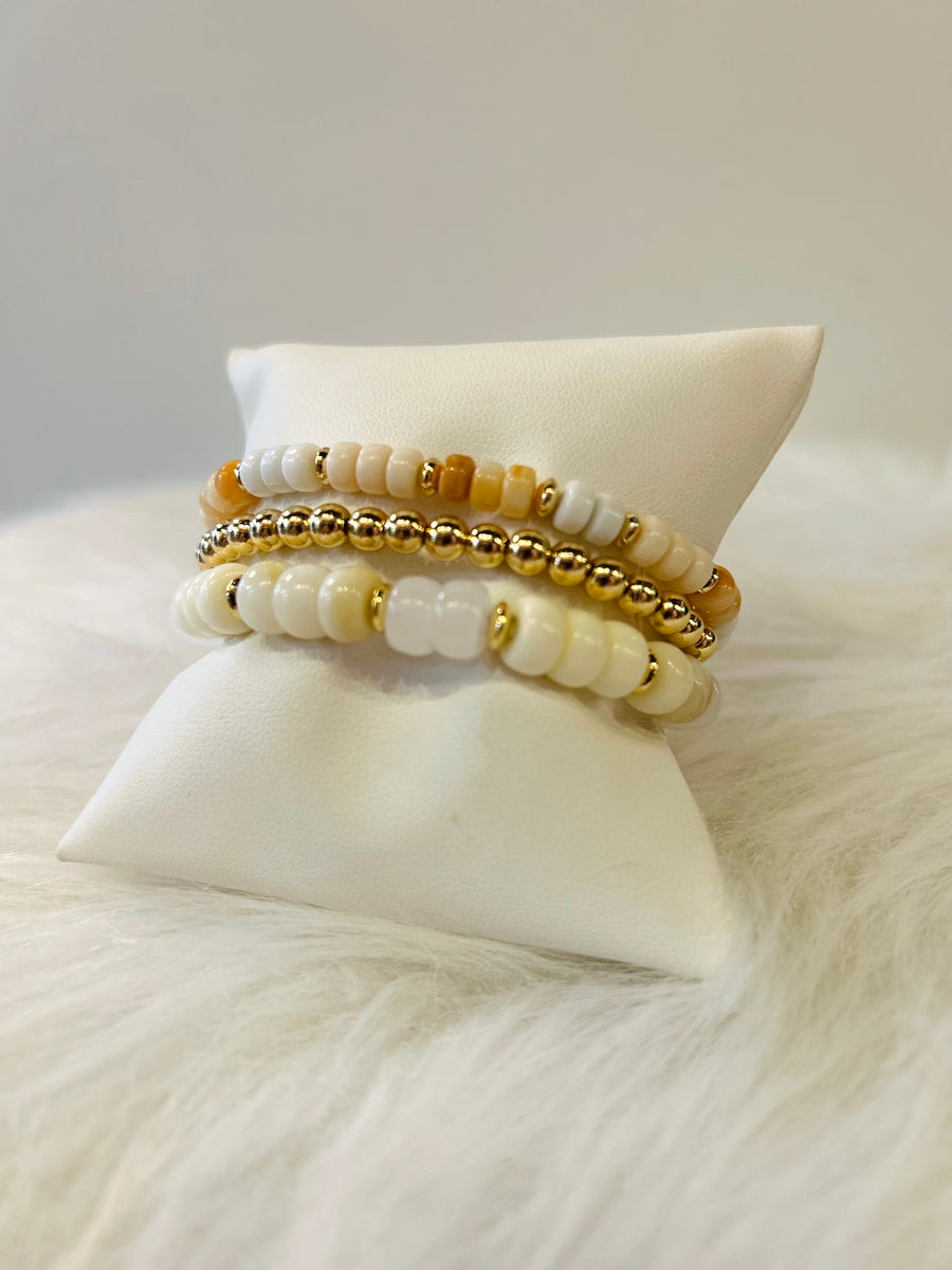 Bead Ball Stretch Bracelets - Ivory