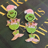 Grinch Seed Bead Earrings - Pink