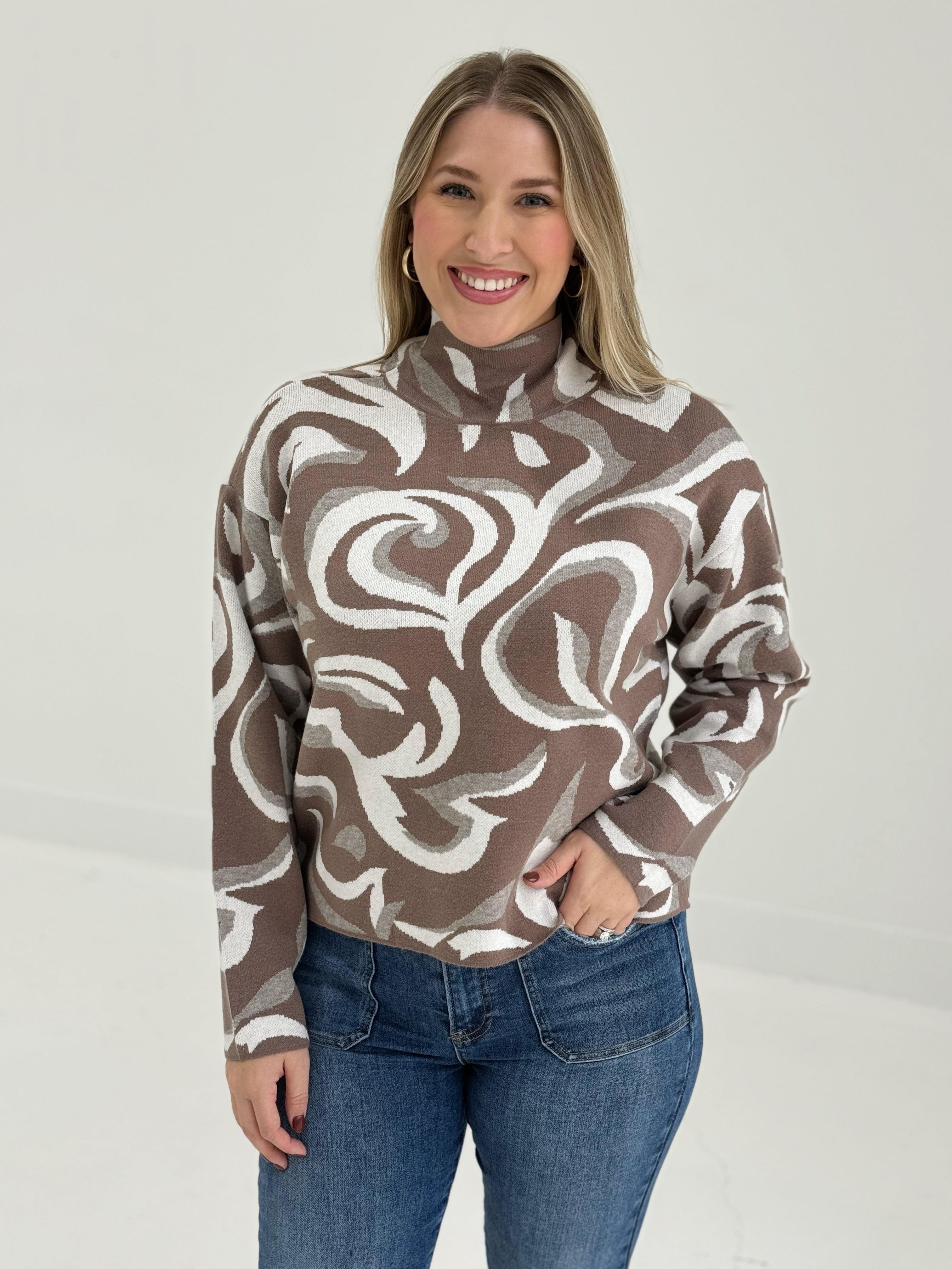 Lizzy Turtleneck Sweater - Taupe Multi