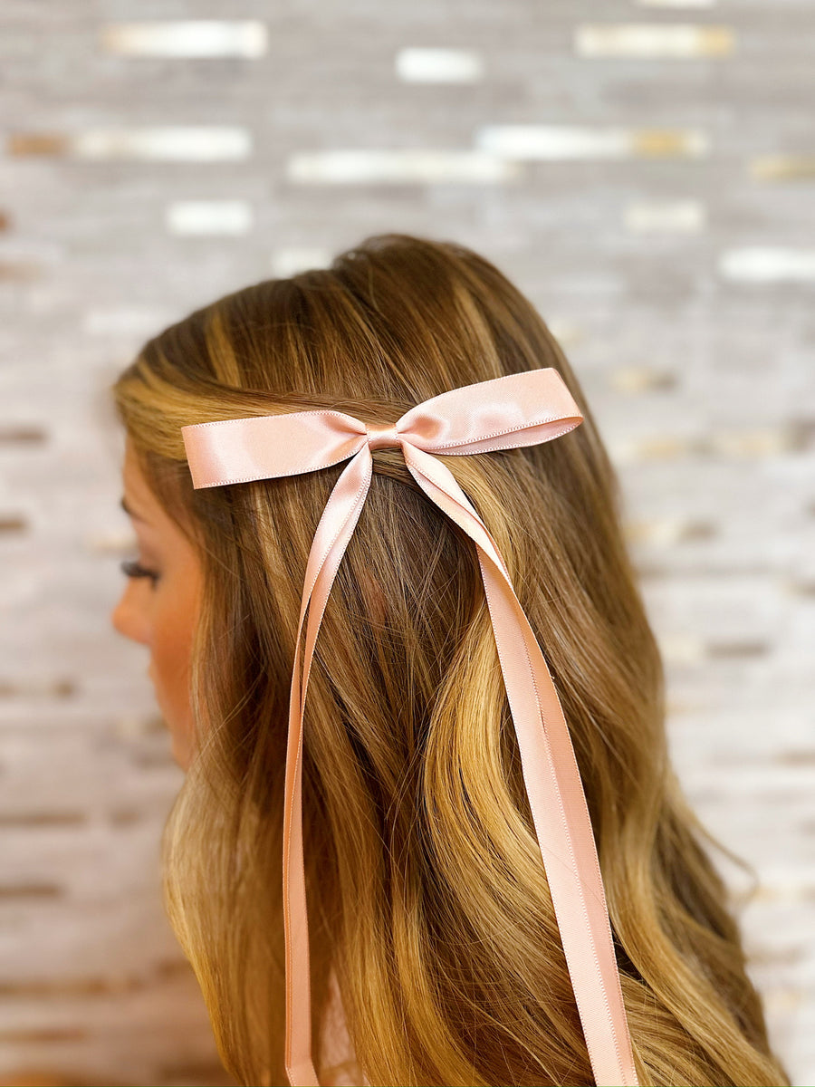 Long Bow Hair Clip - Peach