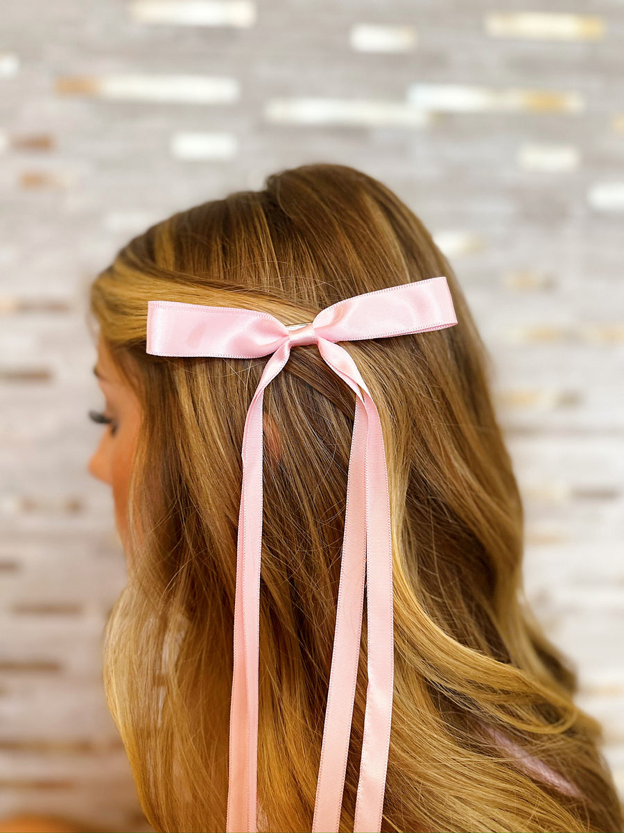 Long Bow Hair Clip - Pink