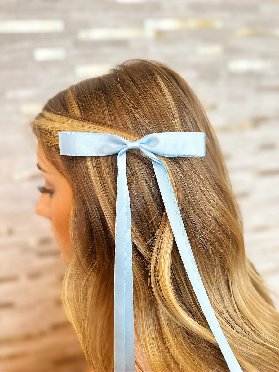 Long Bow Hair Clip - Blue