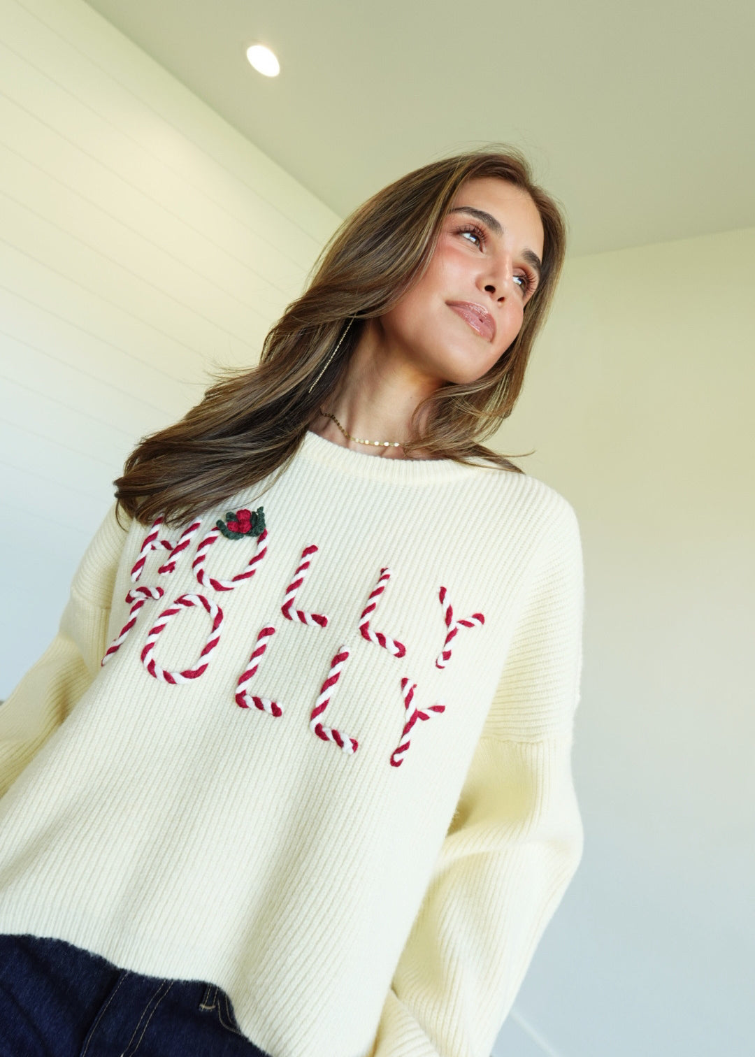 Holly Jolly Cropped Sweater - Ivory