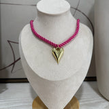 Braided Rope Necklace - Pink